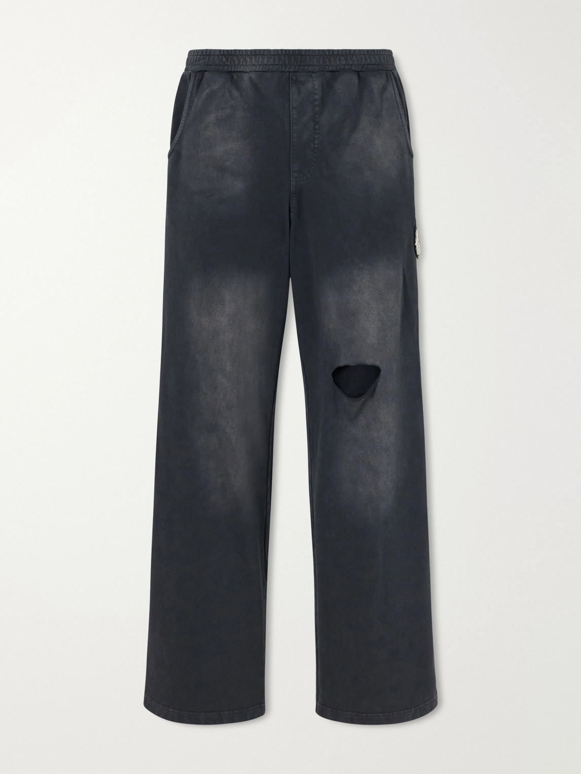 424 Wide-leg Striped Distressed Cotton-jersey Sweatpants In Black