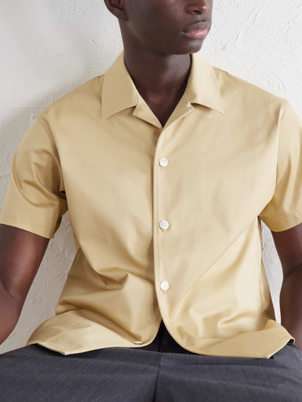 Avenue Camp-Collar Stretch-Cotton Poplin Shirt