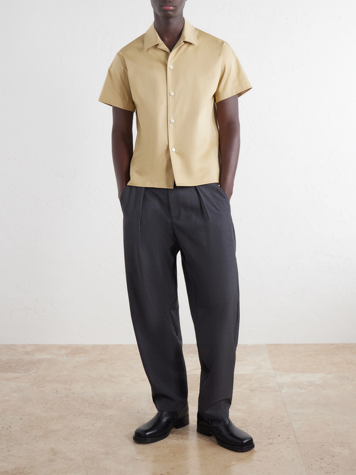Avenue Camp-Collar Stretch-Cotton Poplin Shirt