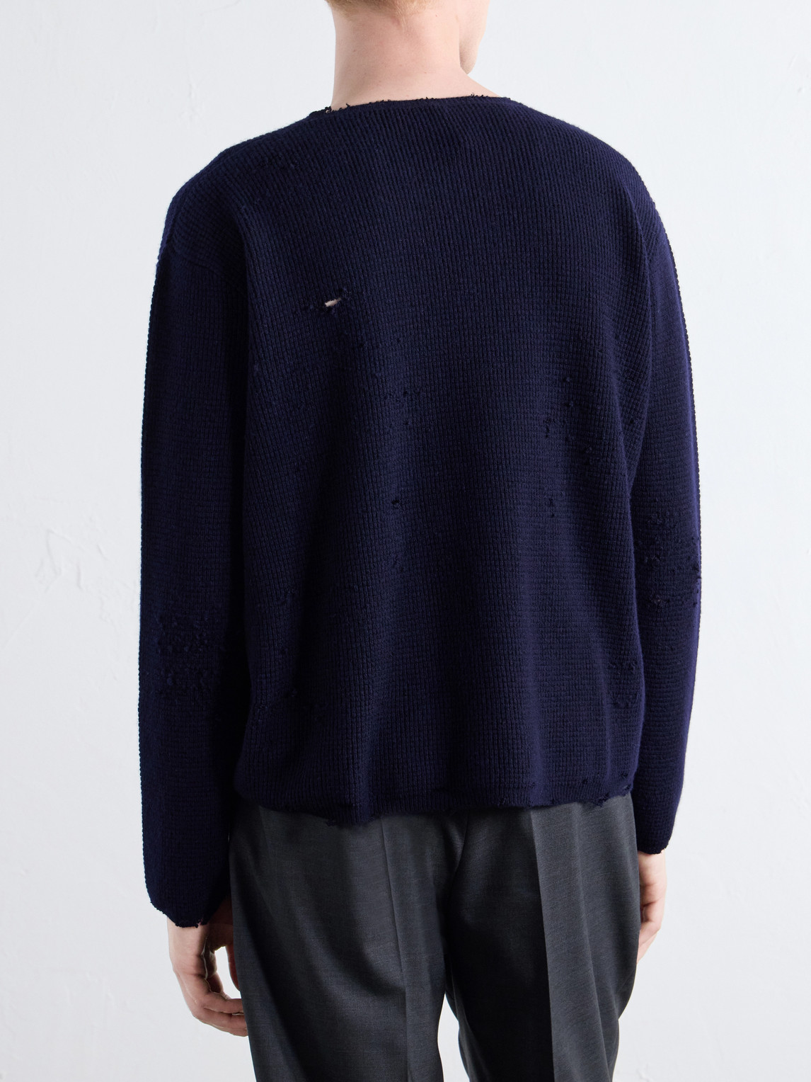 Distressed Waffle-Knit Wool And Cashmere-Blend Sweater