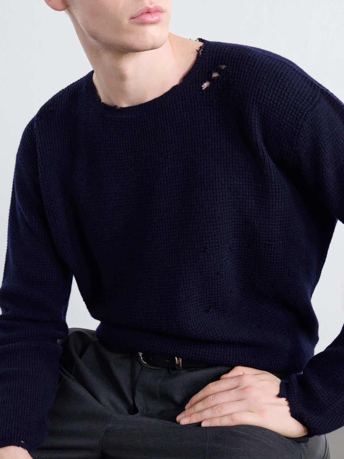 Distressed Waffle-Knit Wool And Cashmere-Blend Sweater