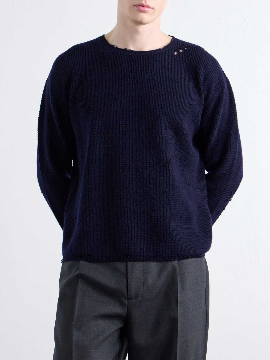 Distressed Waffle-Knit Wool And Cashmere-Blend Sweater