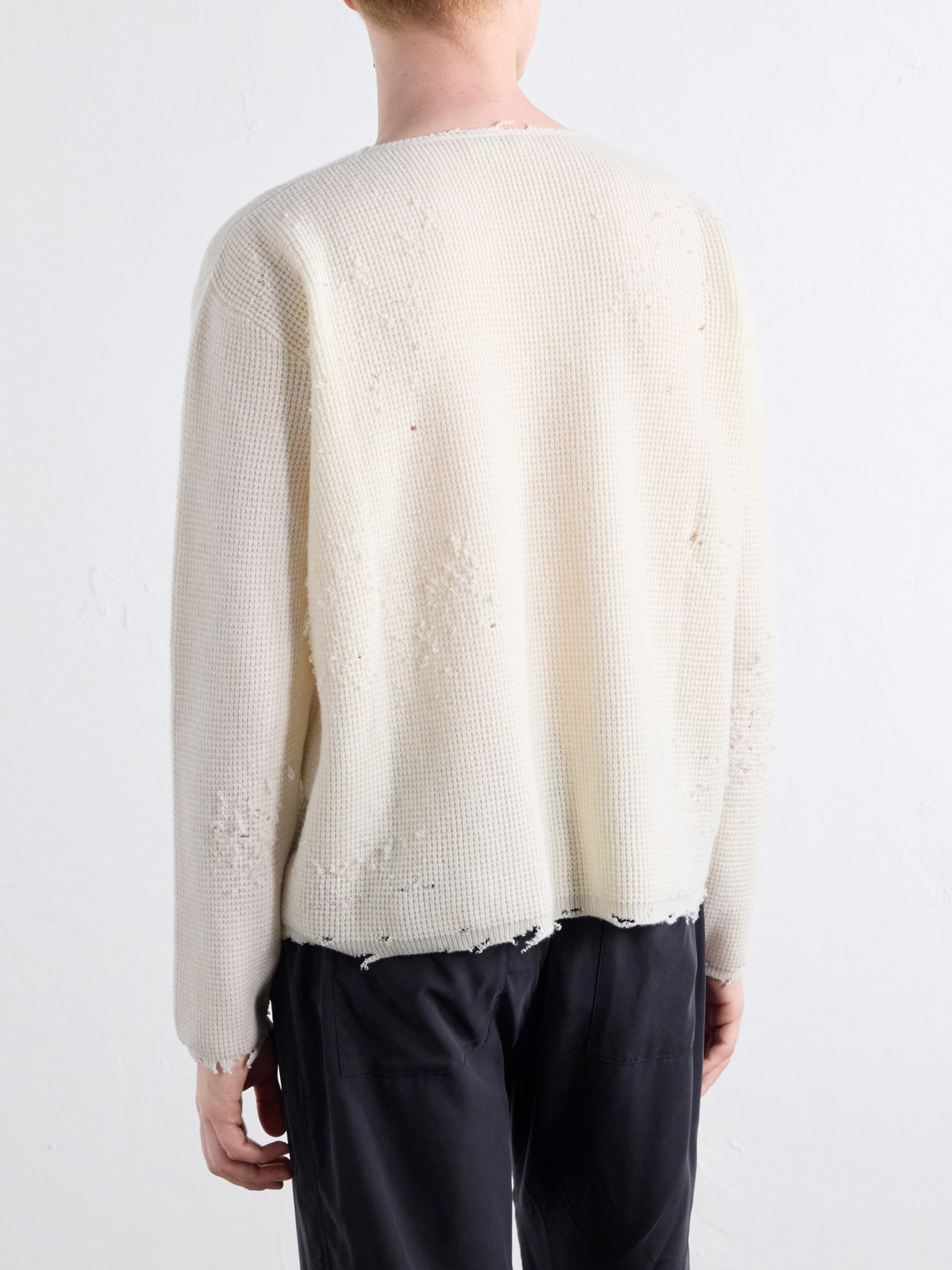 Distressed Waffle-Knit Wool And Cashmere-Blend Sweater