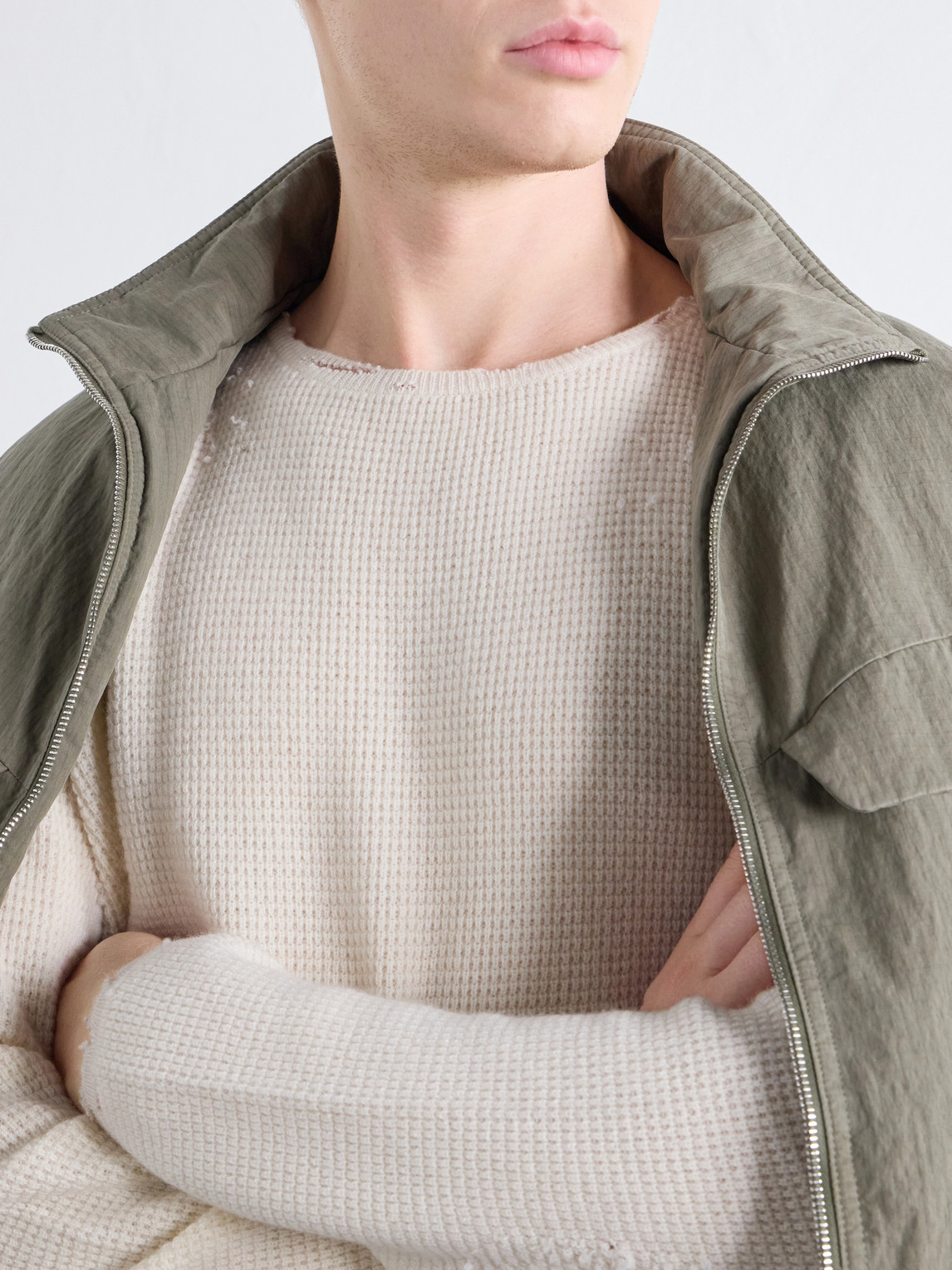 Distressed Waffle-Knit Wool And Cashmere-Blend Sweater