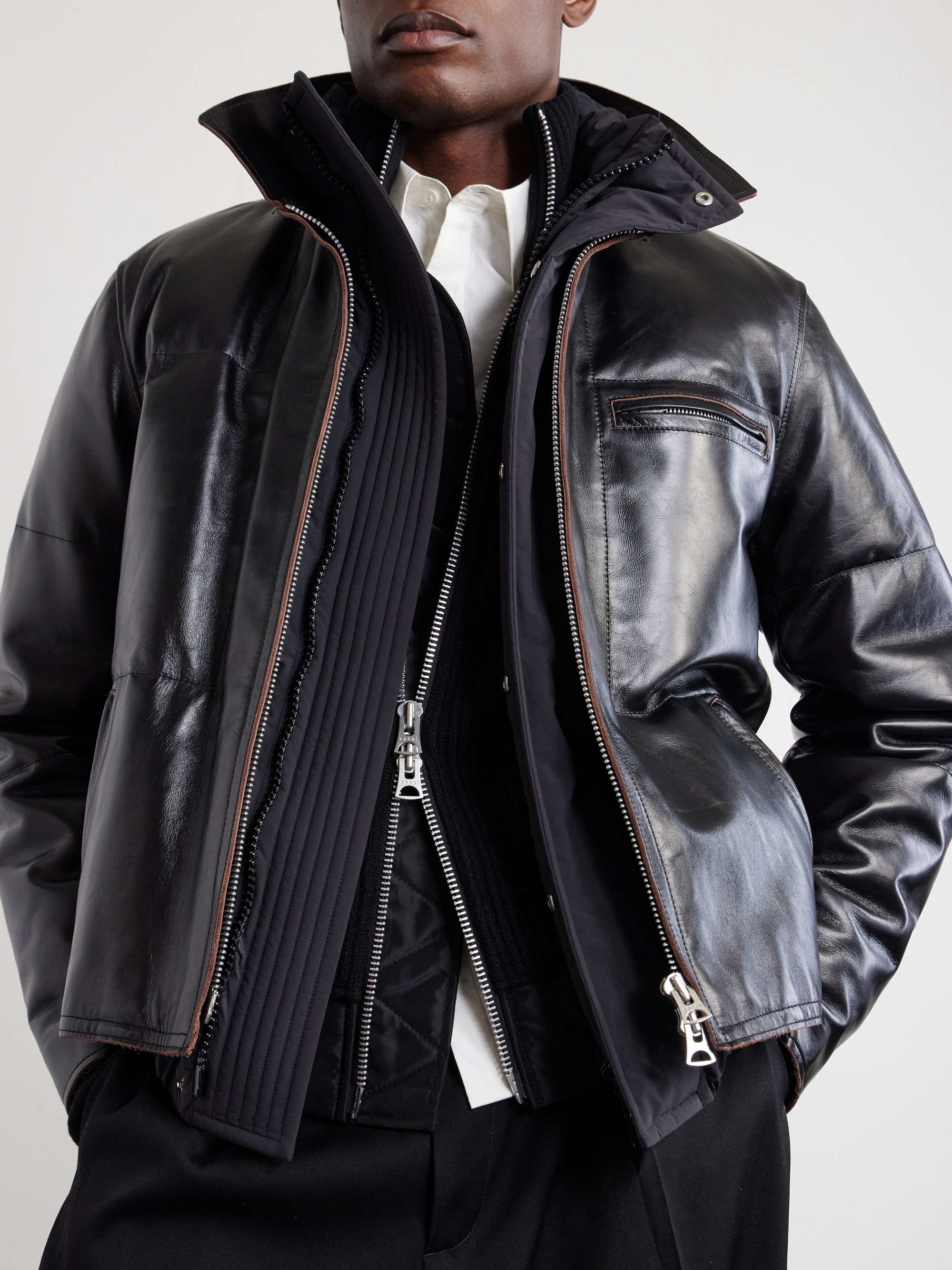 SACAI Leather Down Jacket for Men | MR PORTER