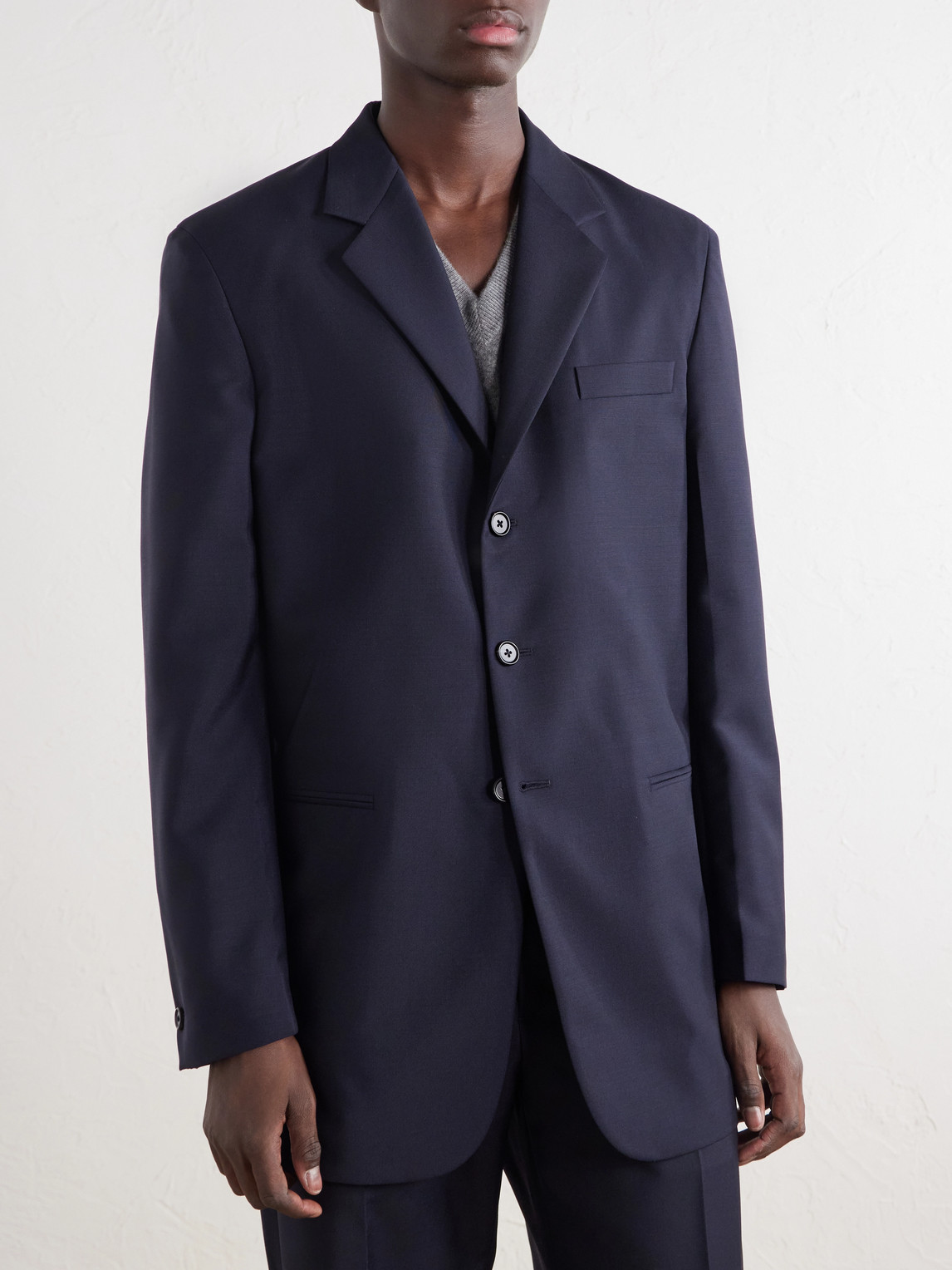 And Mohair-Blend Grain De Poudre Blazer