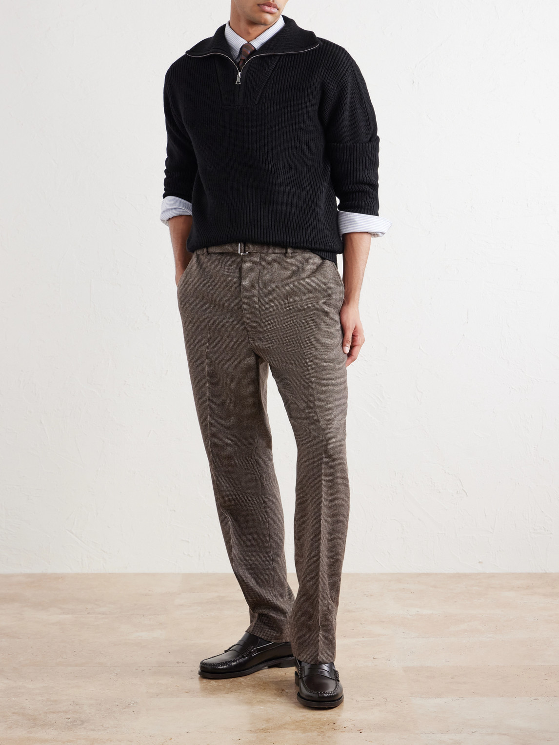 Officine Générale - Hoche Tapered Belted Houndstooth Virgin Wool Trousers