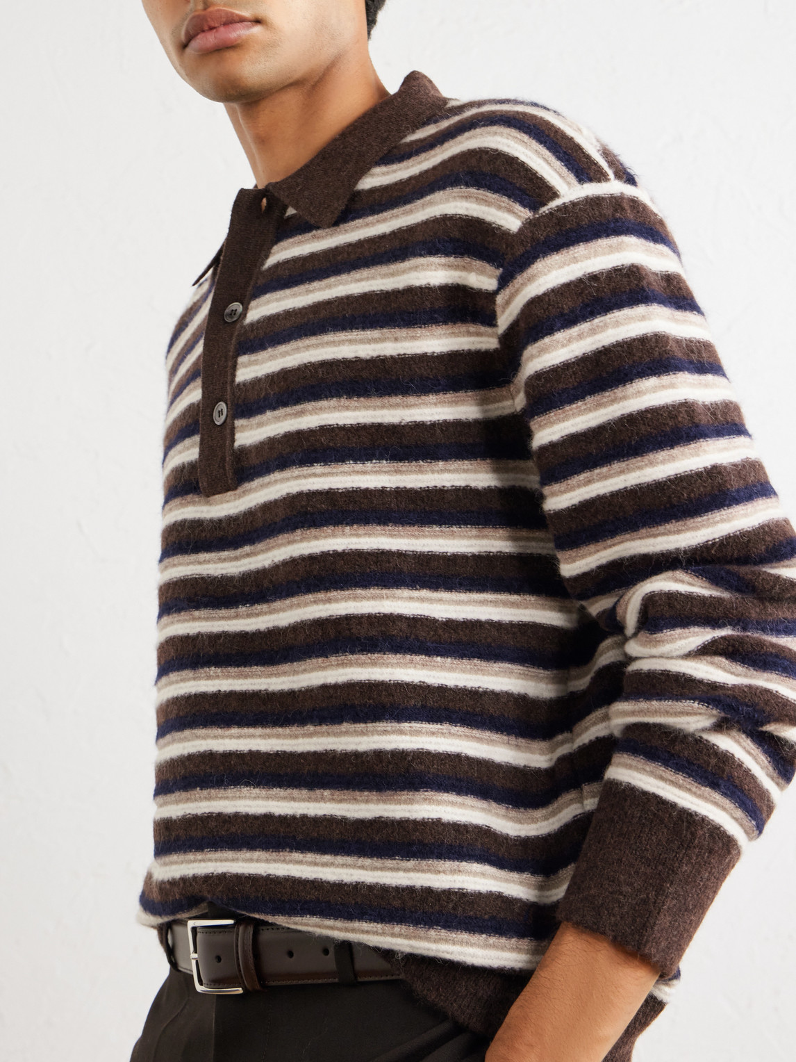 Officine Générale - Patchi Striped Wool-Blend Polo Shirt