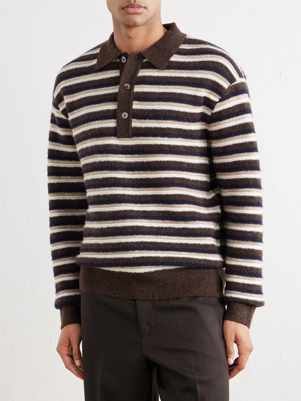 Officine Générale - Patchi Striped Wool-Blend Polo Shirt