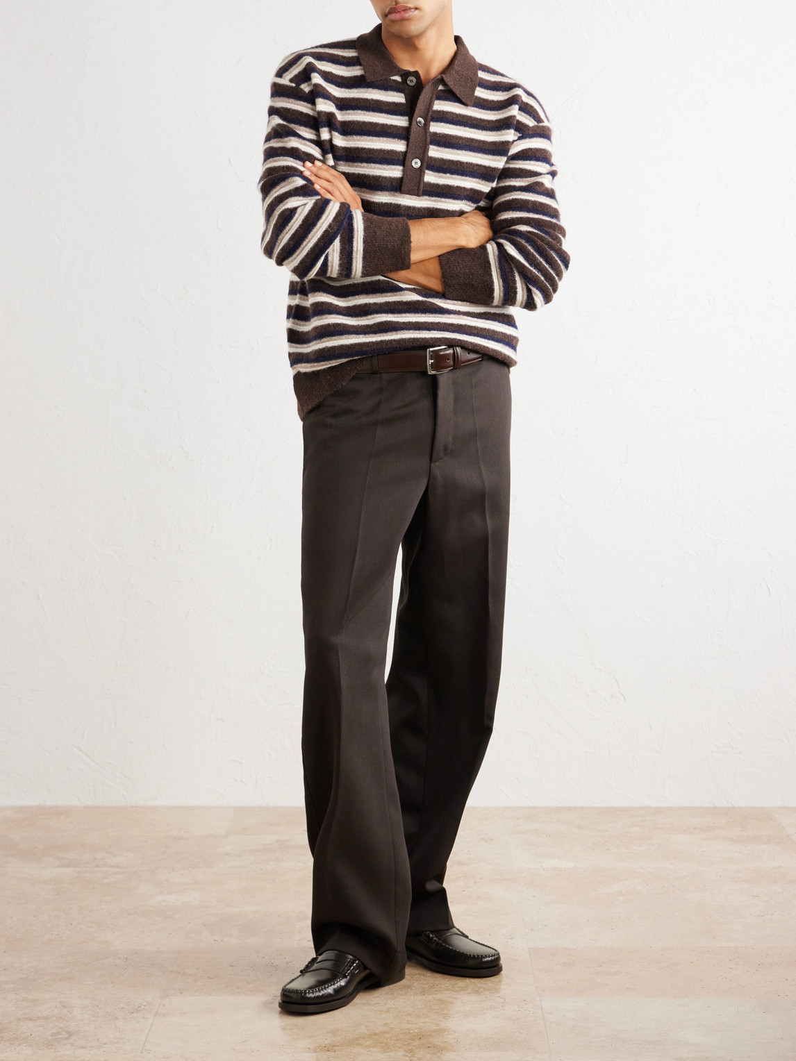 Officine Générale - Patchi Striped Wool-Blend Polo Shirt