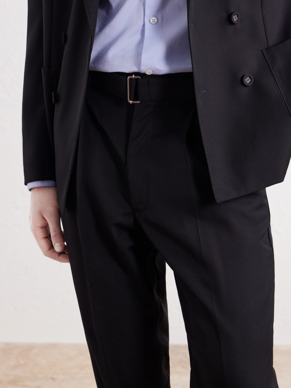 Officine Générale - Hugo Tapered Pleated Belted Virgin Wool-Hopsack Trousers