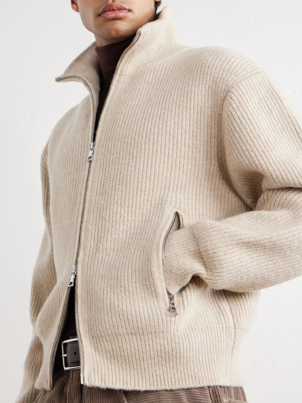 Officine Générale - Florys Ribbed Wool-Blend Zip-Up Cardigan