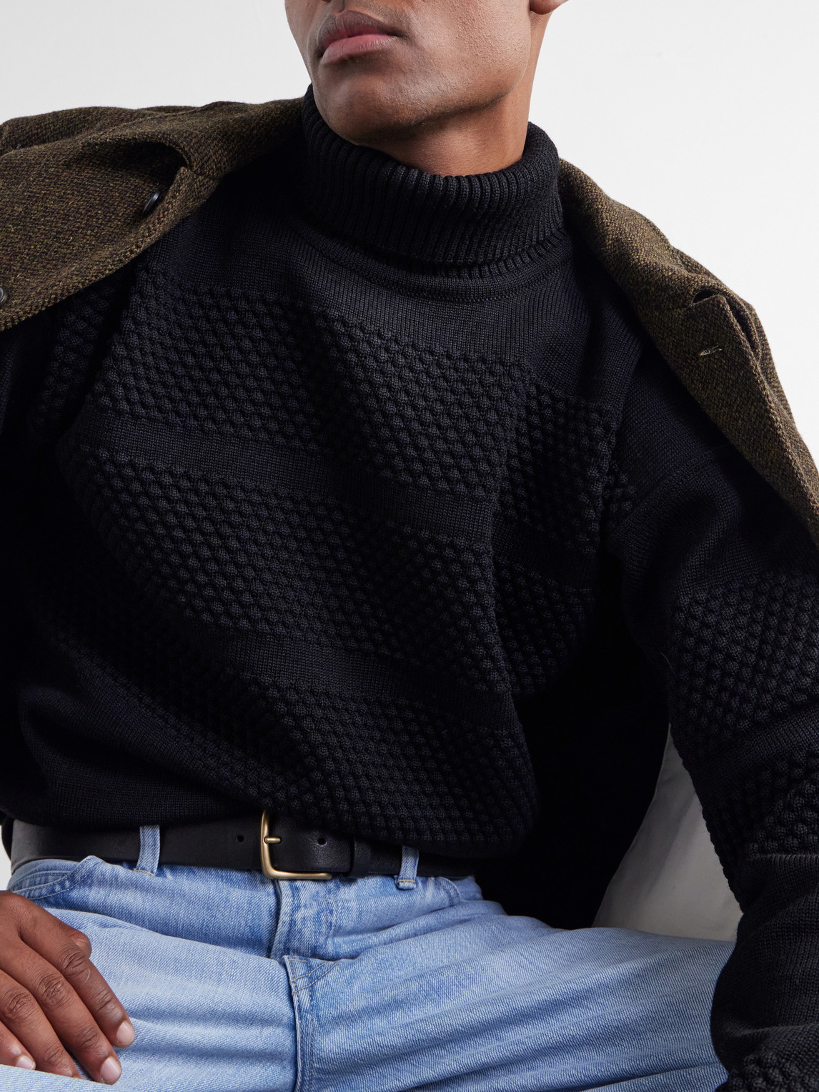 Textured Virgin Wool Rollneck Sweater