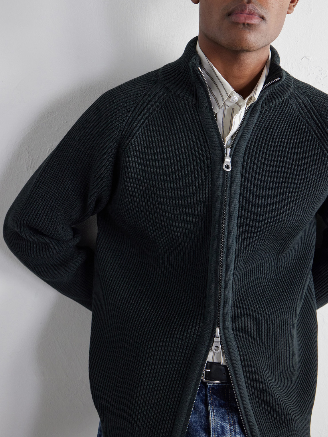 Render Ribbed Virgin Wool Zip-Up Sweater