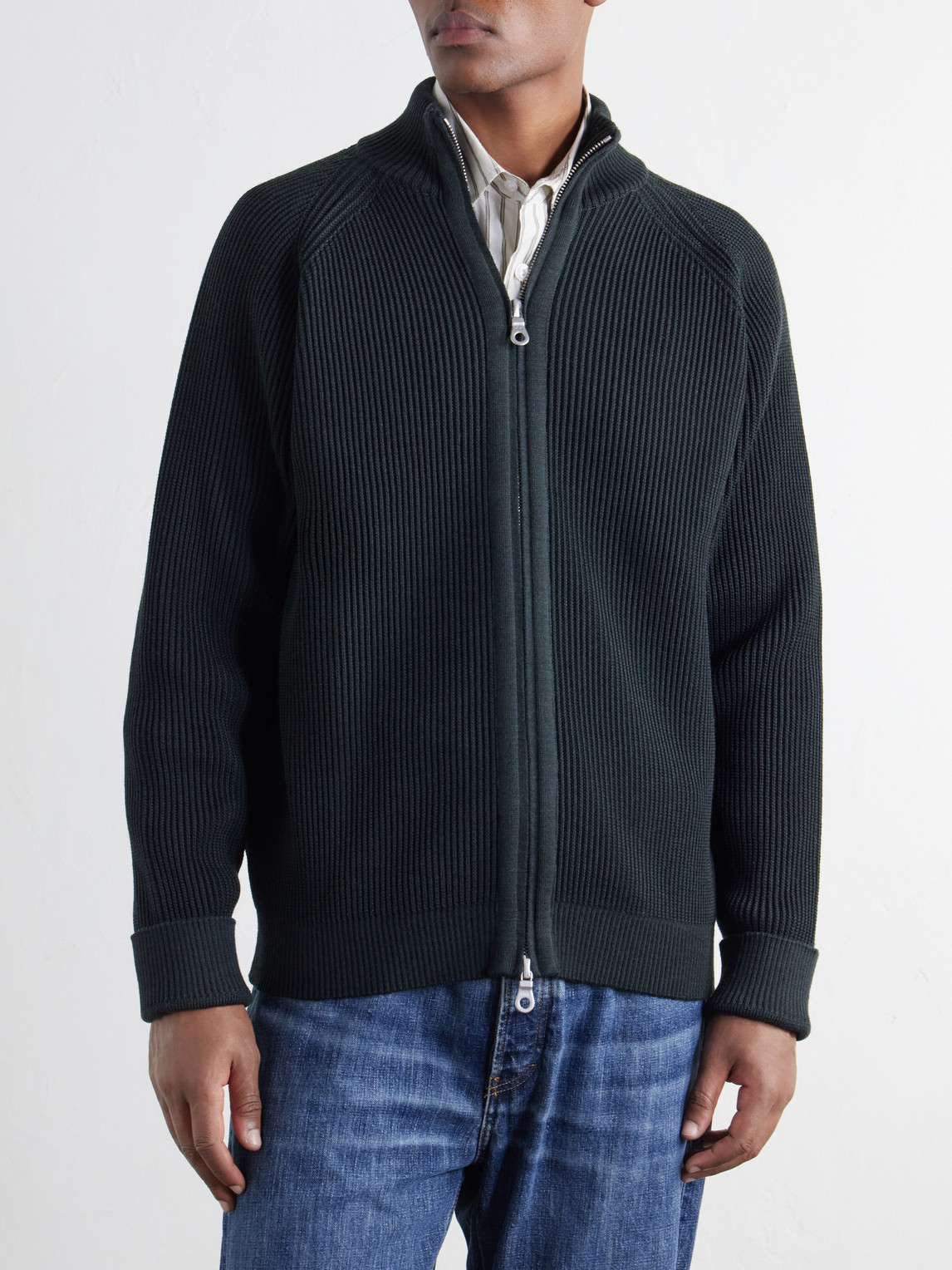 Render Ribbed Virgin Wool Zip-Up Sweater