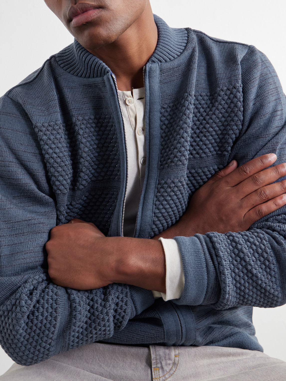 Fisherman Wool Zip-Up Sweater