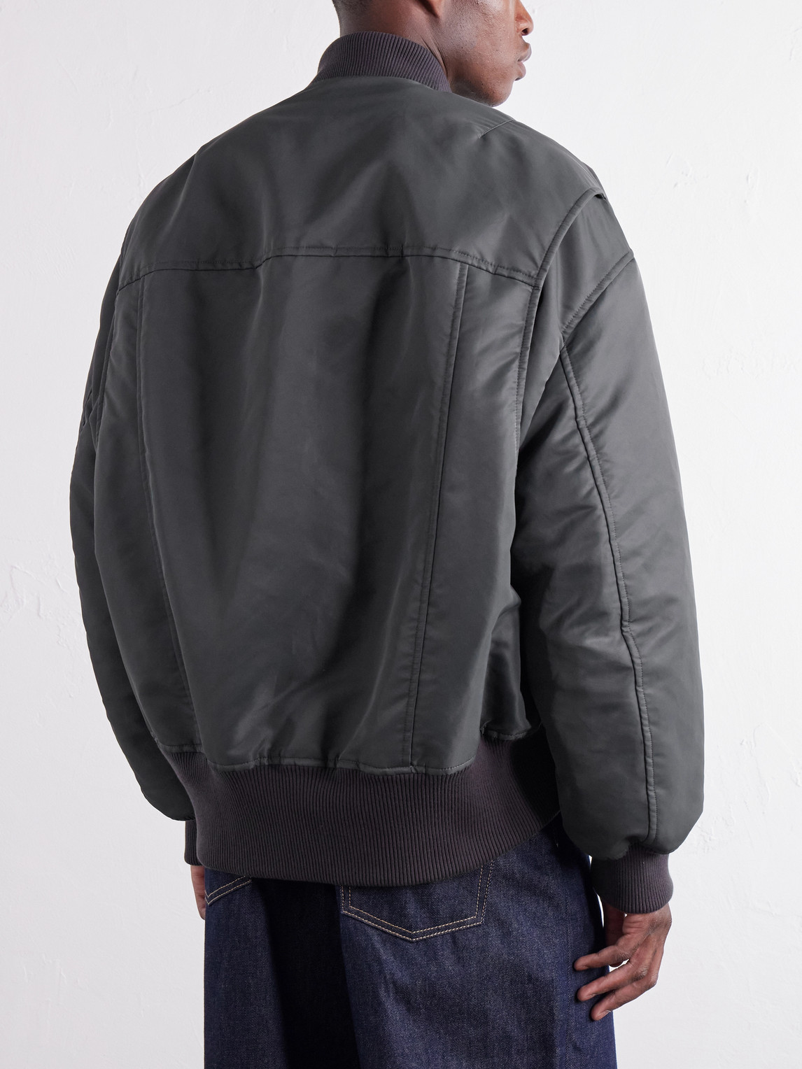 Rib-Trimmed Shell Bomber Jacket