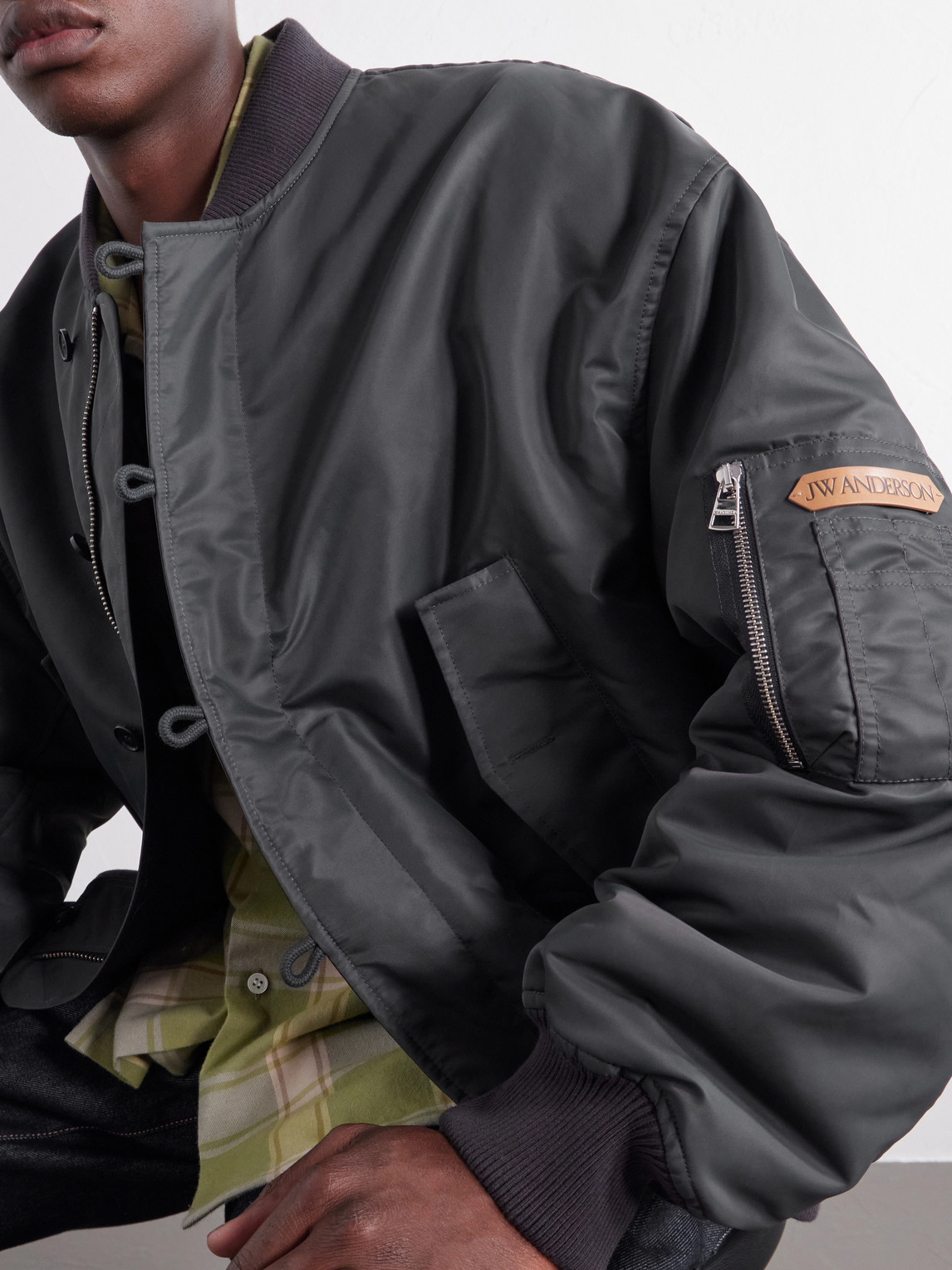 Rib-Trimmed Shell Bomber Jacket