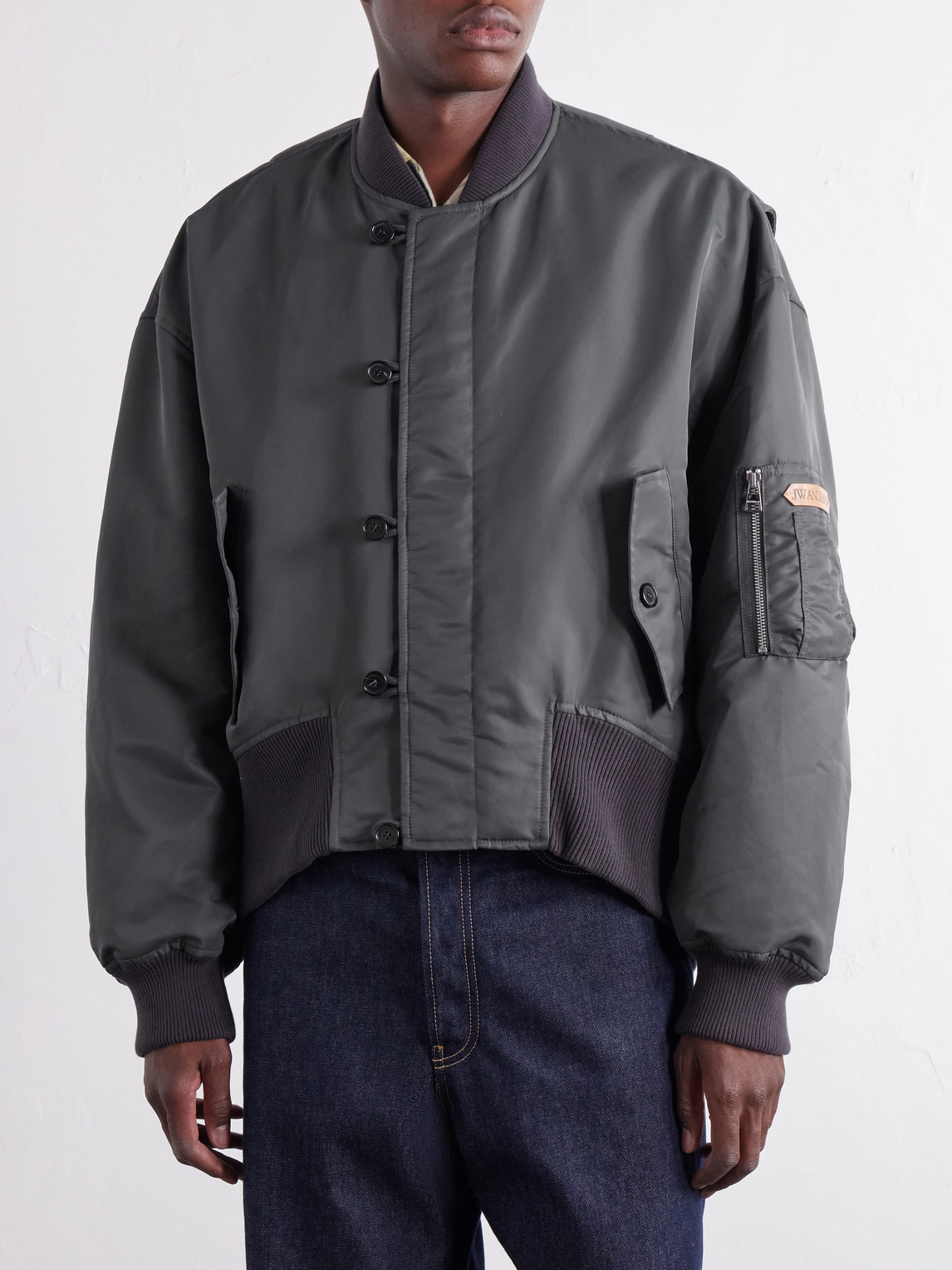 Rib-Trimmed Shell Bomber Jacket
