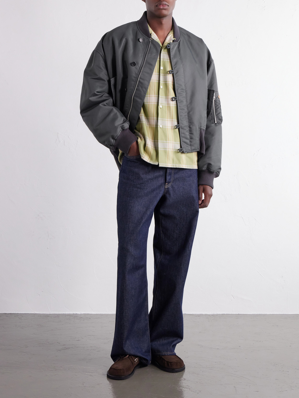 Rib-Trimmed Shell Bomber Jacket