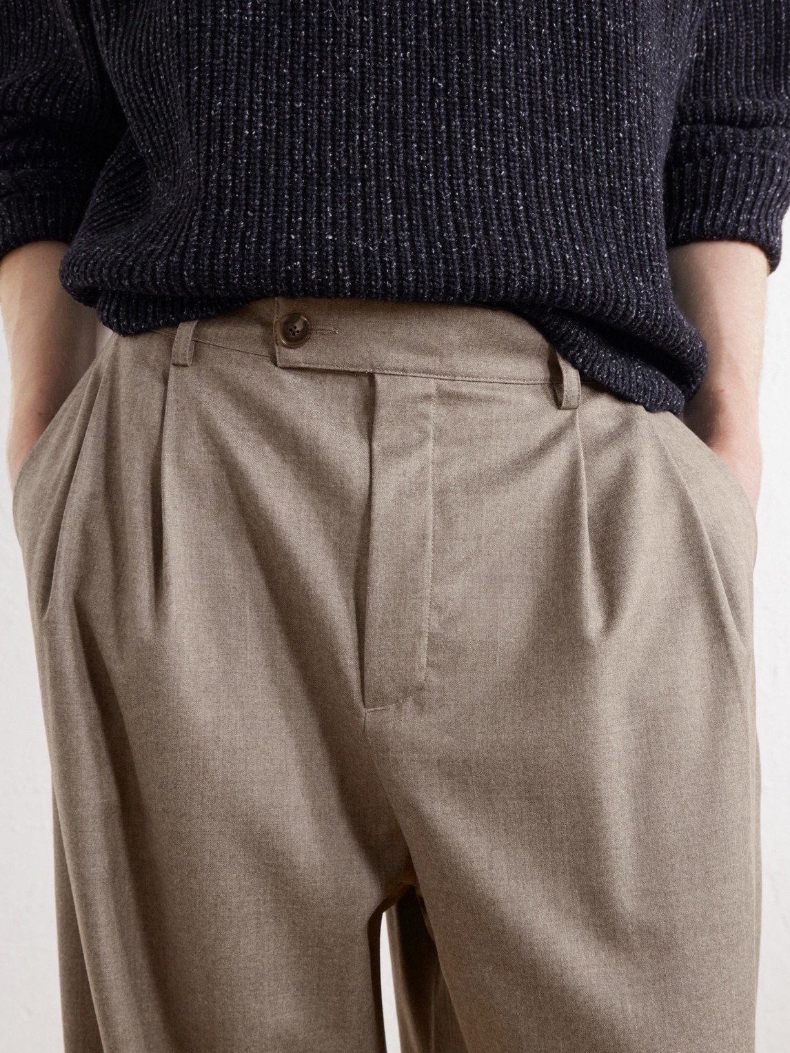 Yesa Wide-Leg Pleated Mélange Virgin Wool-Twill Trousers