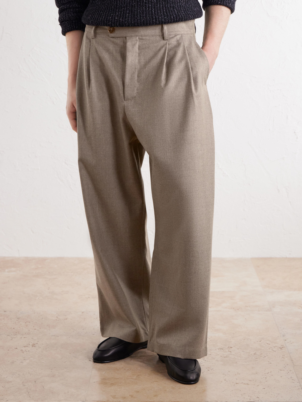 Yesa Wide-Leg Pleated Mélange Virgin Wool-Twill Trousers