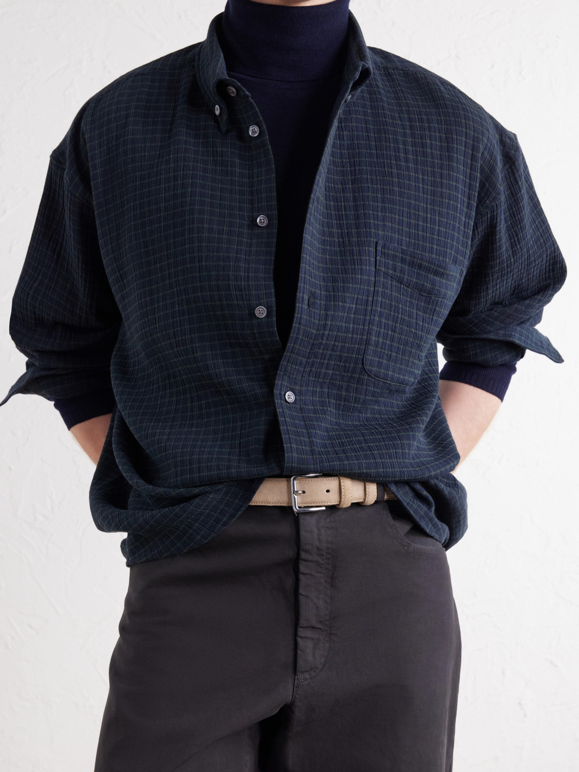 Banita Button-Down Collar Checked Organic Cotton-Seersucker Shirt