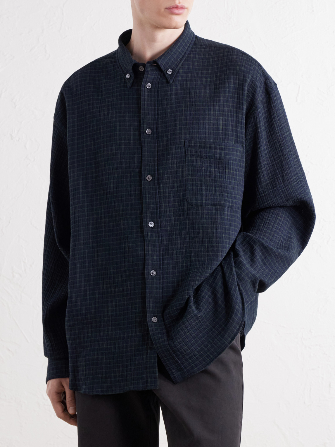 Banita Button-Down Collar Checked Organic Cotton-Seersucker Shirt