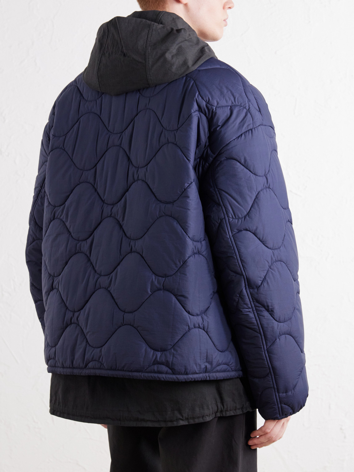 Tres En Uno Hooded Layered Quilted Shell And Canvas Jacket