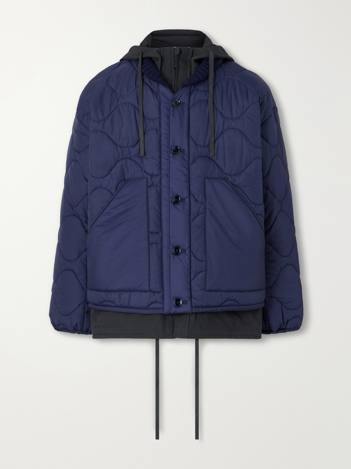 Tres En Uno Hooded Layered Quilted Shell And Canvas Jacket