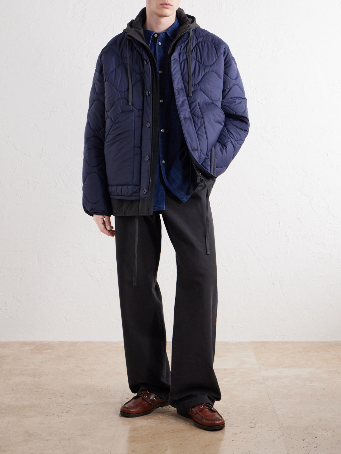 Tres En Uno Hooded Layered Quilted Shell And Canvas Jacket