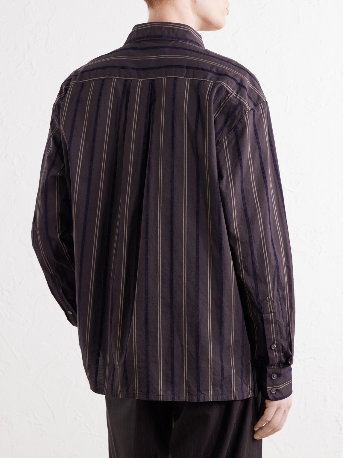 Gusto Flocked Striped Cotton-Poplin Shirt