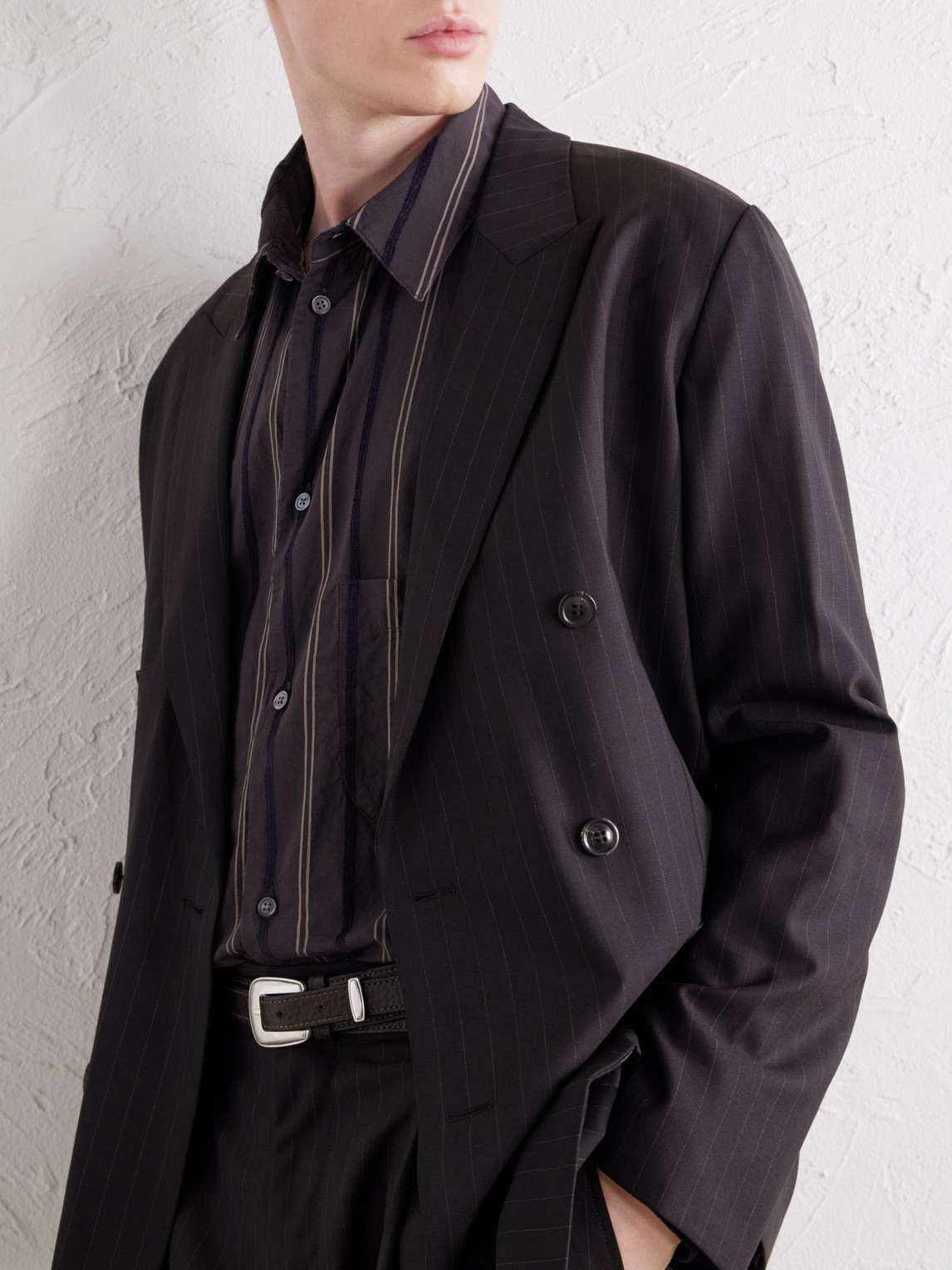 Gusto Flocked Striped Cotton-Poplin Shirt