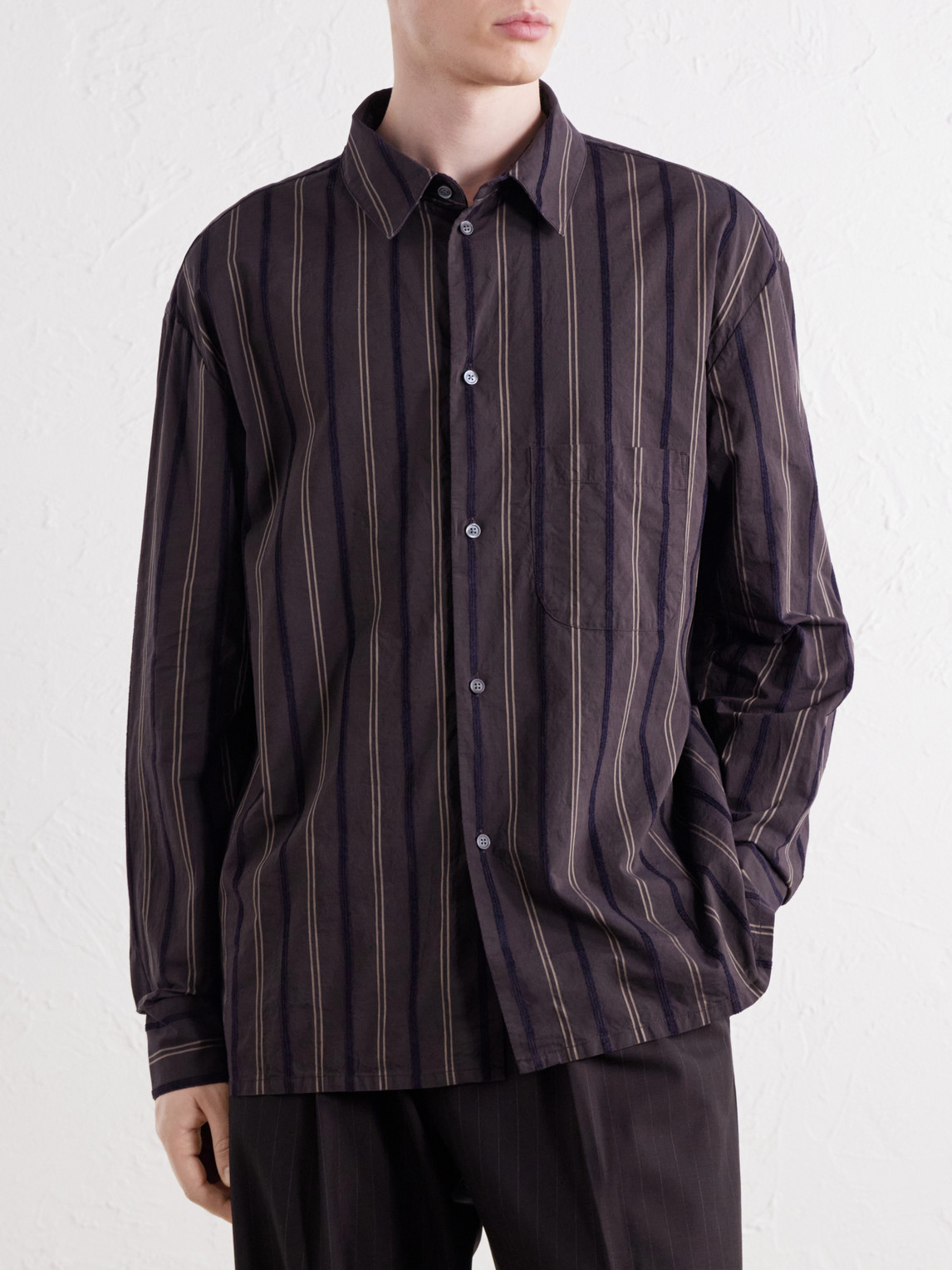 Gusto Flocked Striped Cotton-Poplin Shirt
