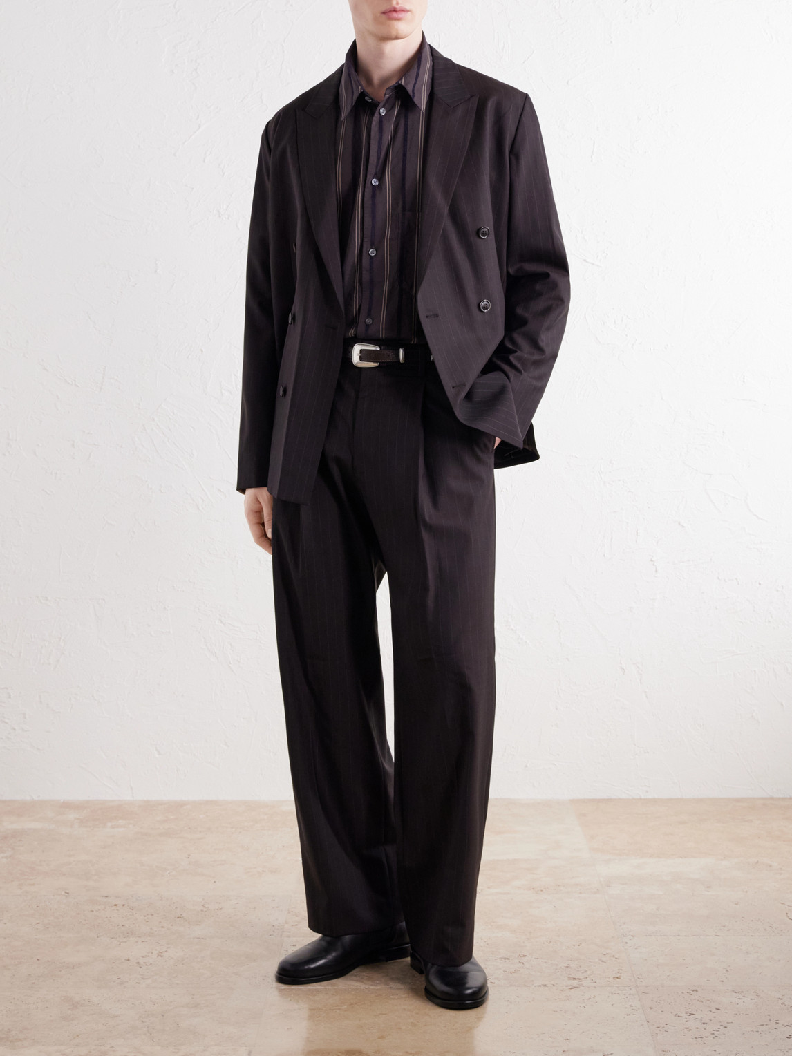 Gusto Flocked Striped Cotton-Poplin Shirt