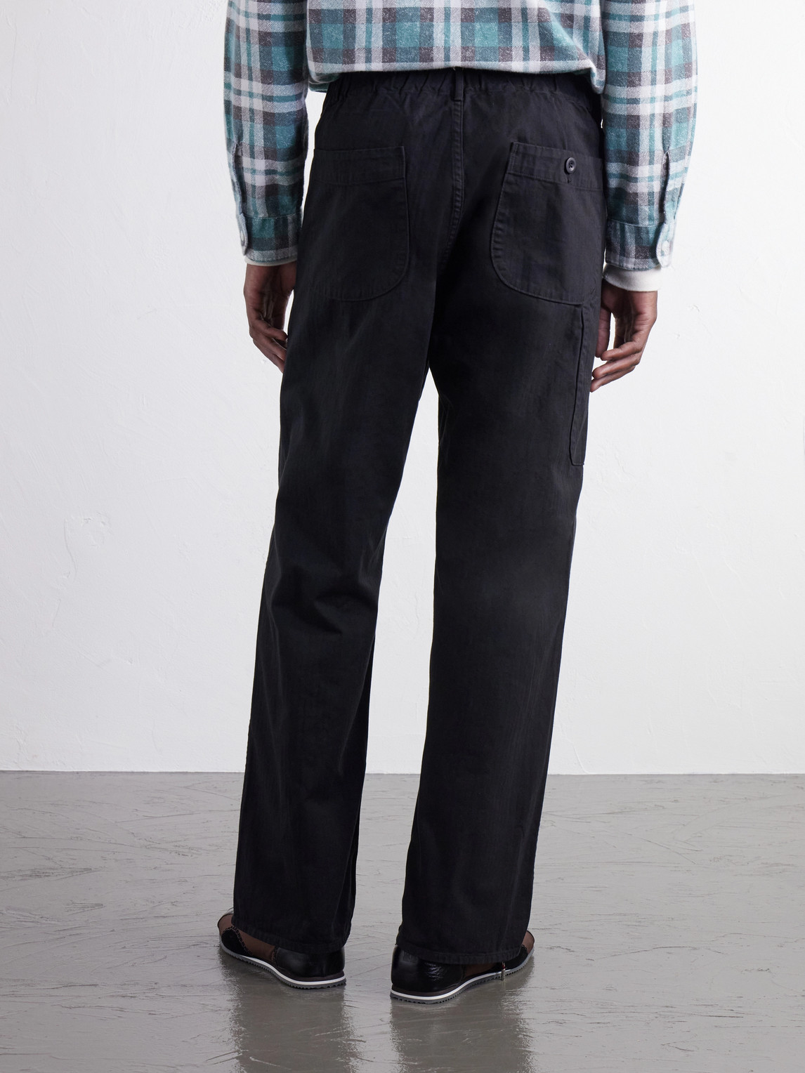 Straight-Leg Herringbone Cotton-Woven Trousers