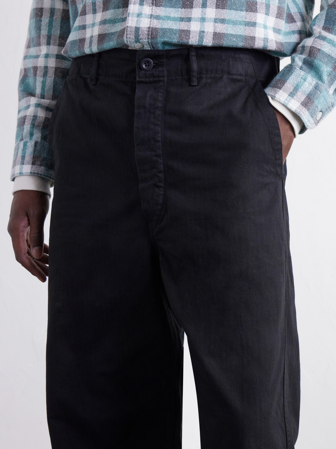 Straight-Leg Herringbone Cotton-Woven Trousers