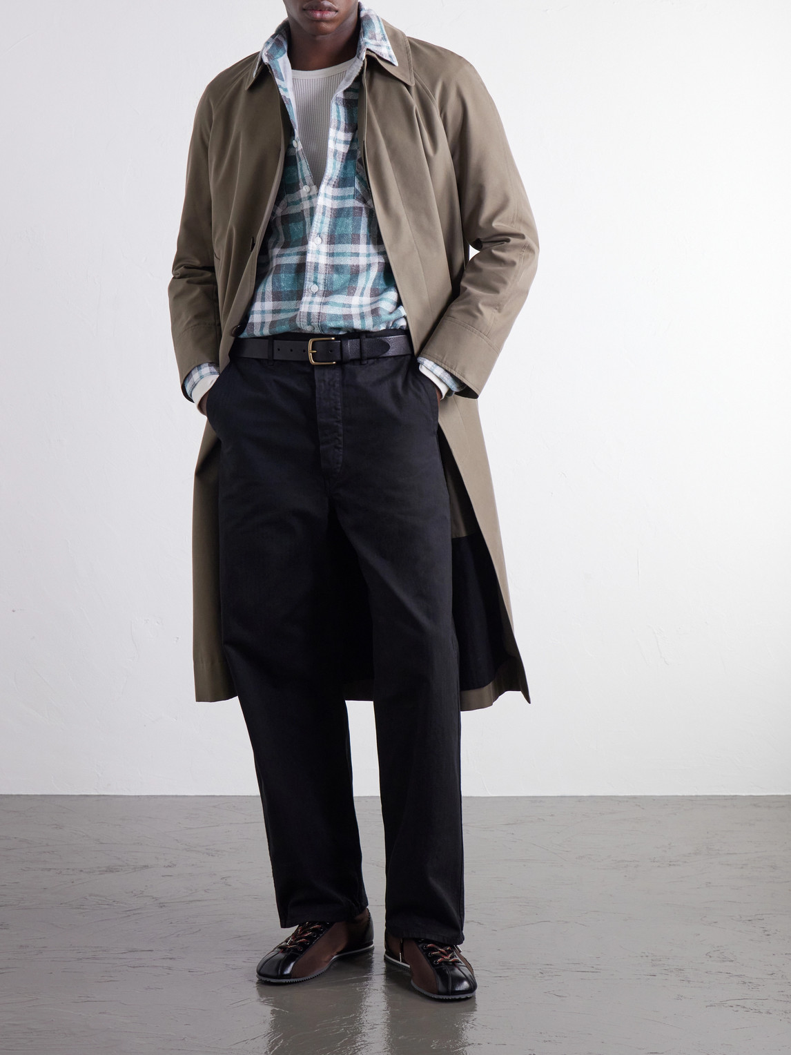 Straight-Leg Herringbone Cotton-Woven Trousers