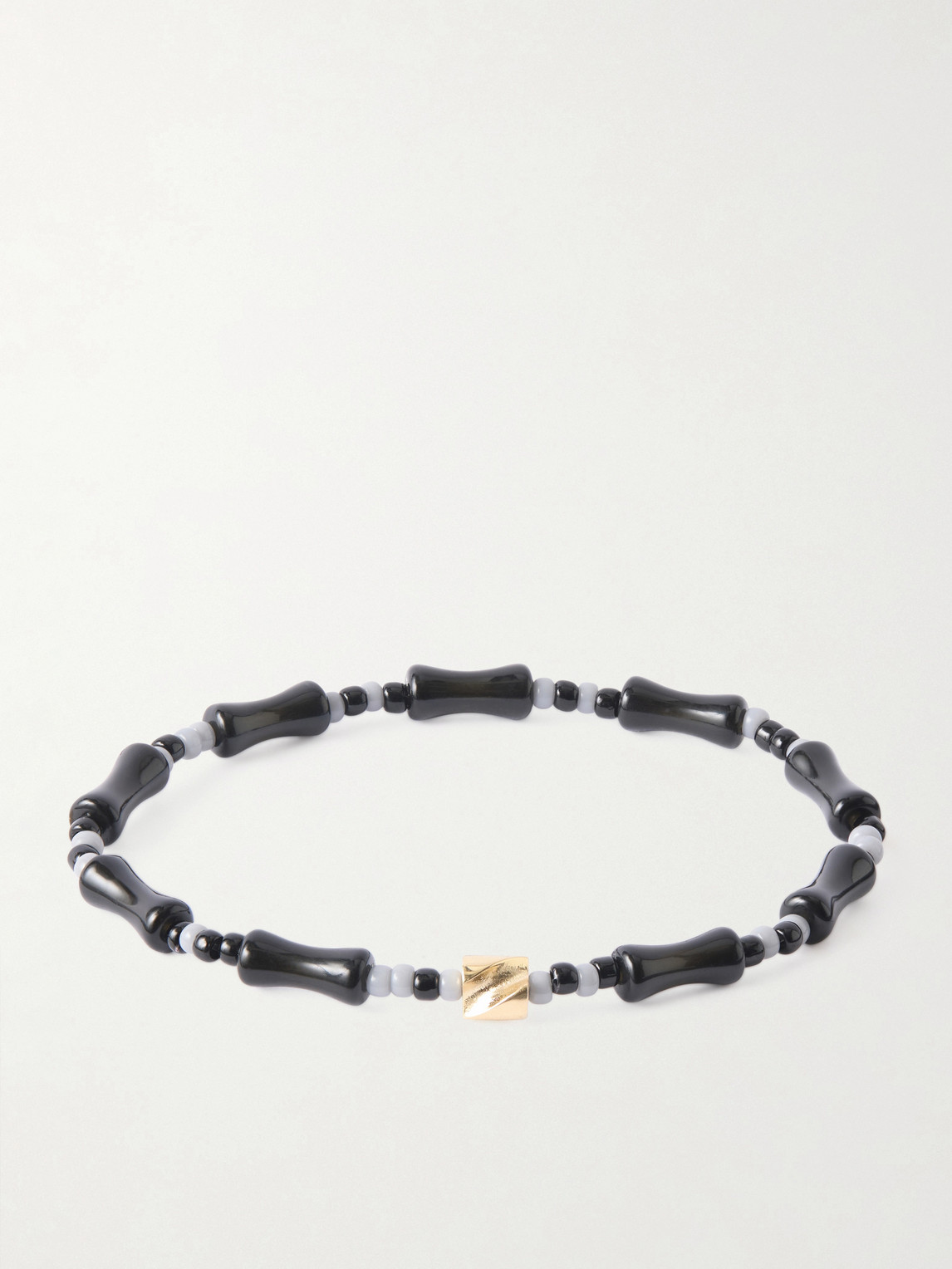 Luis Morais 14-karat Gold, Agate And Glass Beaded Bracelet In Black