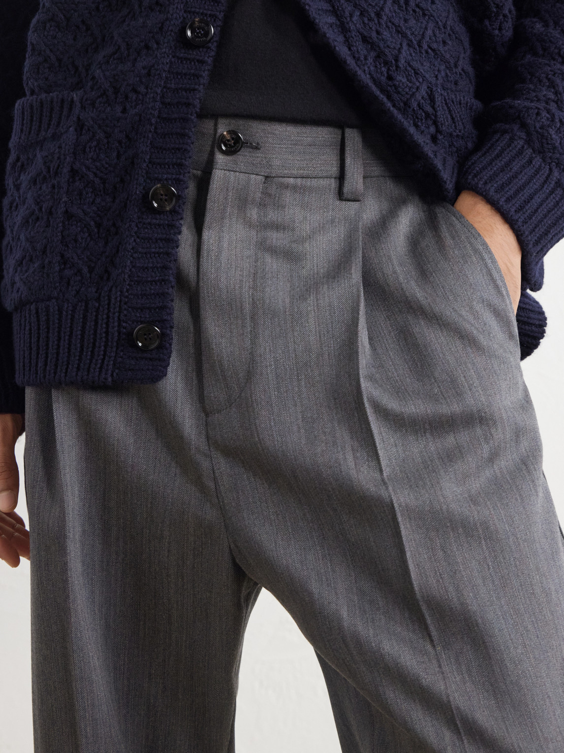Garavani - Straight-Leg Pleated Herringbone Virgin Wool Trousers