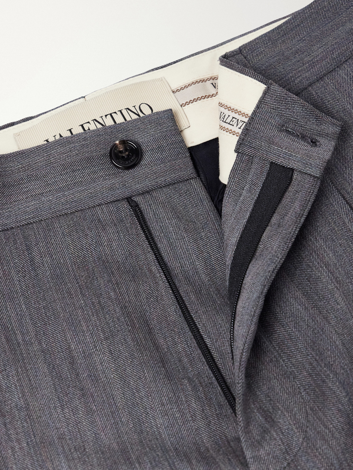 Garavani - Straight-Leg Pleated Herringbone Virgin Wool Trousers