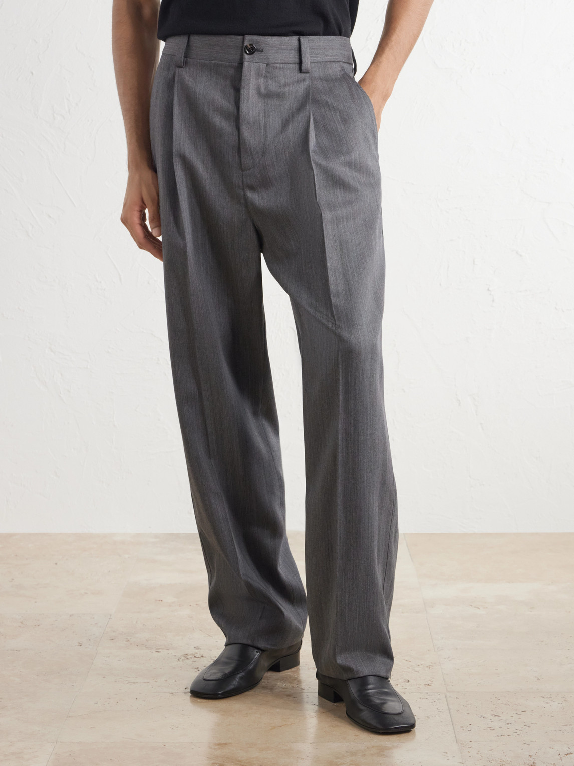 Garavani - Straight-Leg Pleated Herringbone Virgin Wool Trousers