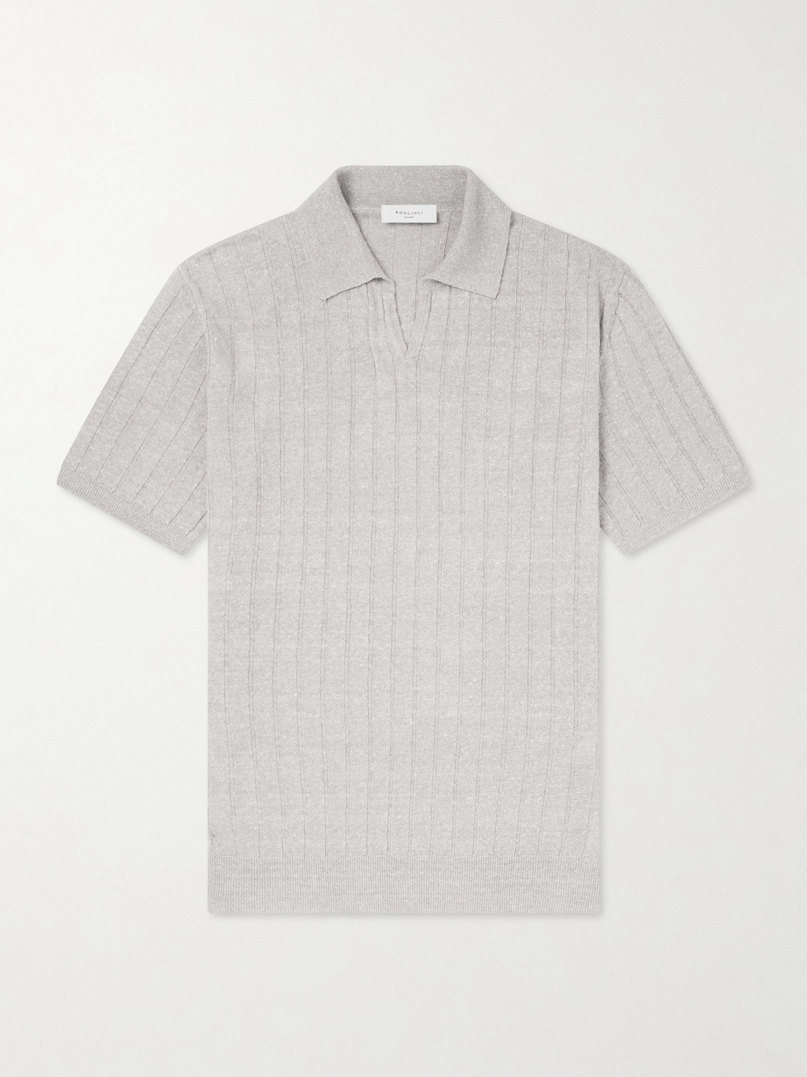 Boglioli Open-Collar Ribbed Linen and Cotton-Blend Polo Shirt - Men
