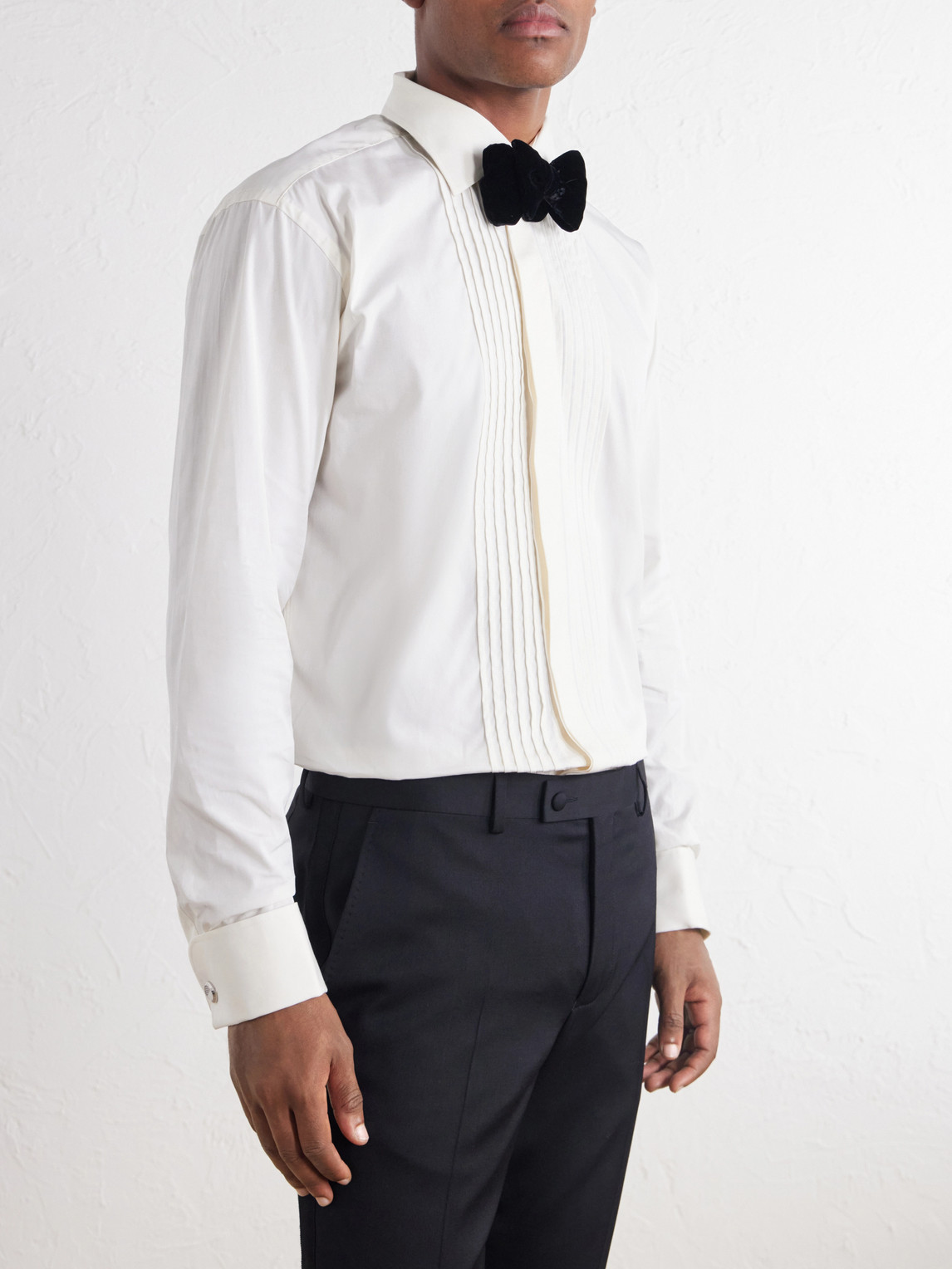 Classic-Collar Pintucked Cotton-Poplin Tuxedo Shirt