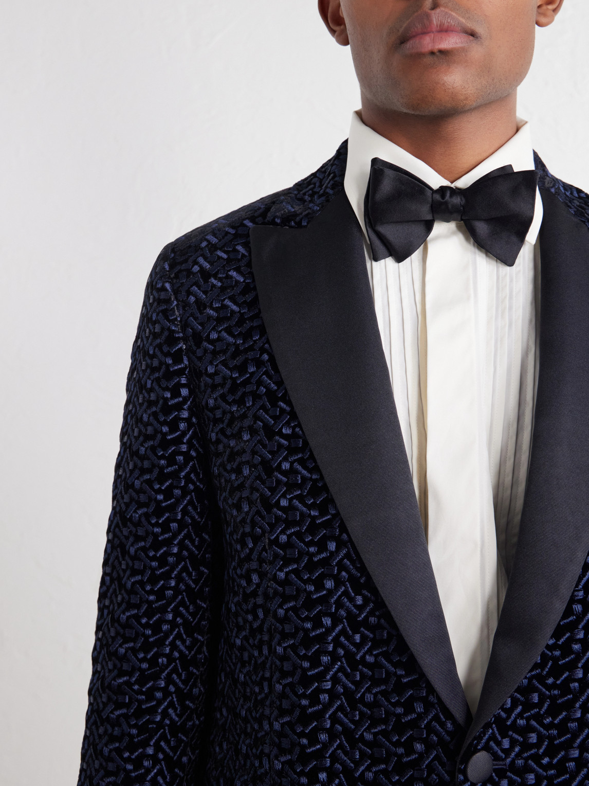 Nene Grosgrain-Trimmed Embroidered Velvet Tuxedo Jacket