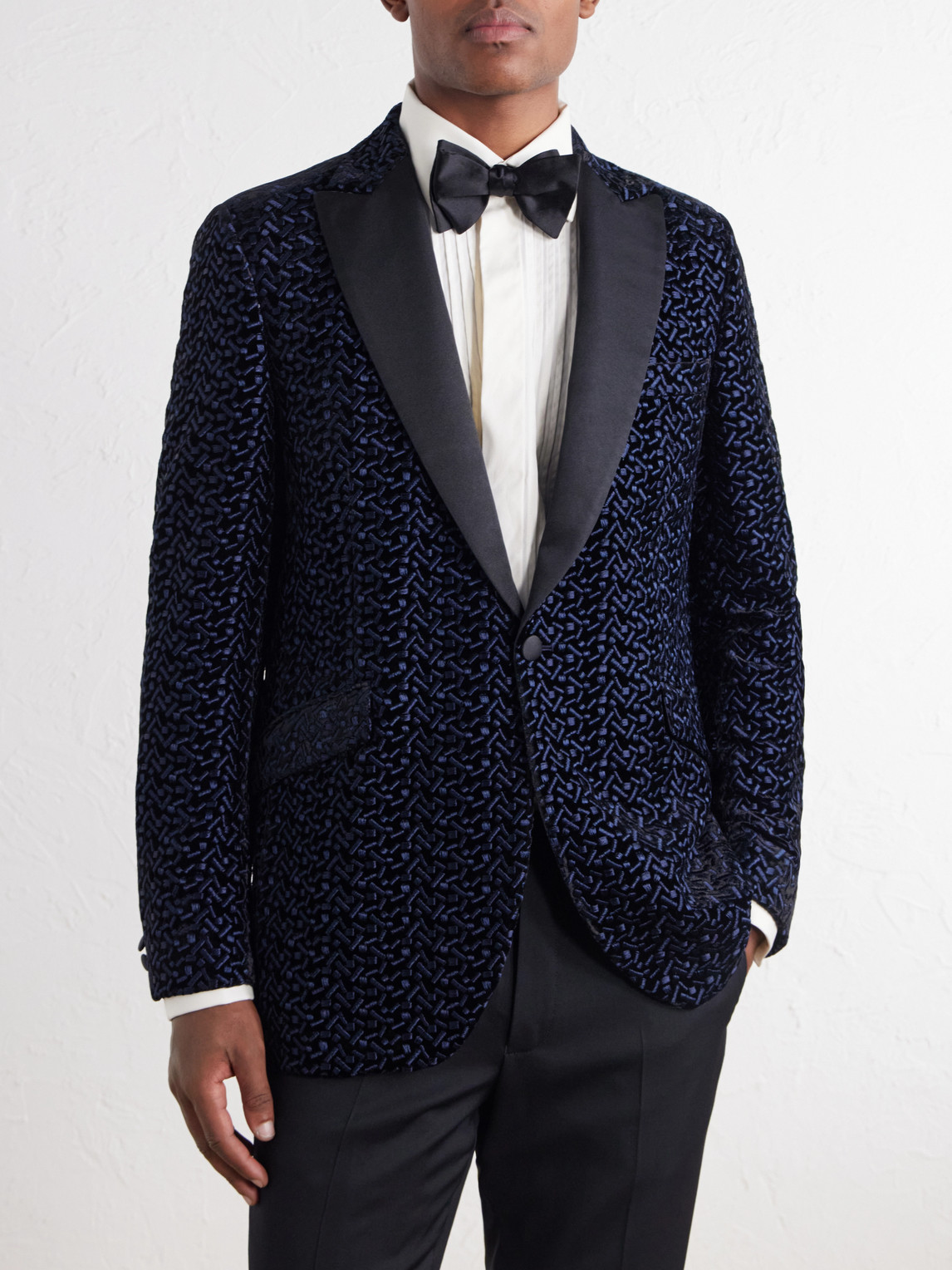Nene Grosgrain-Trimmed Embroidered Velvet Tuxedo Jacket