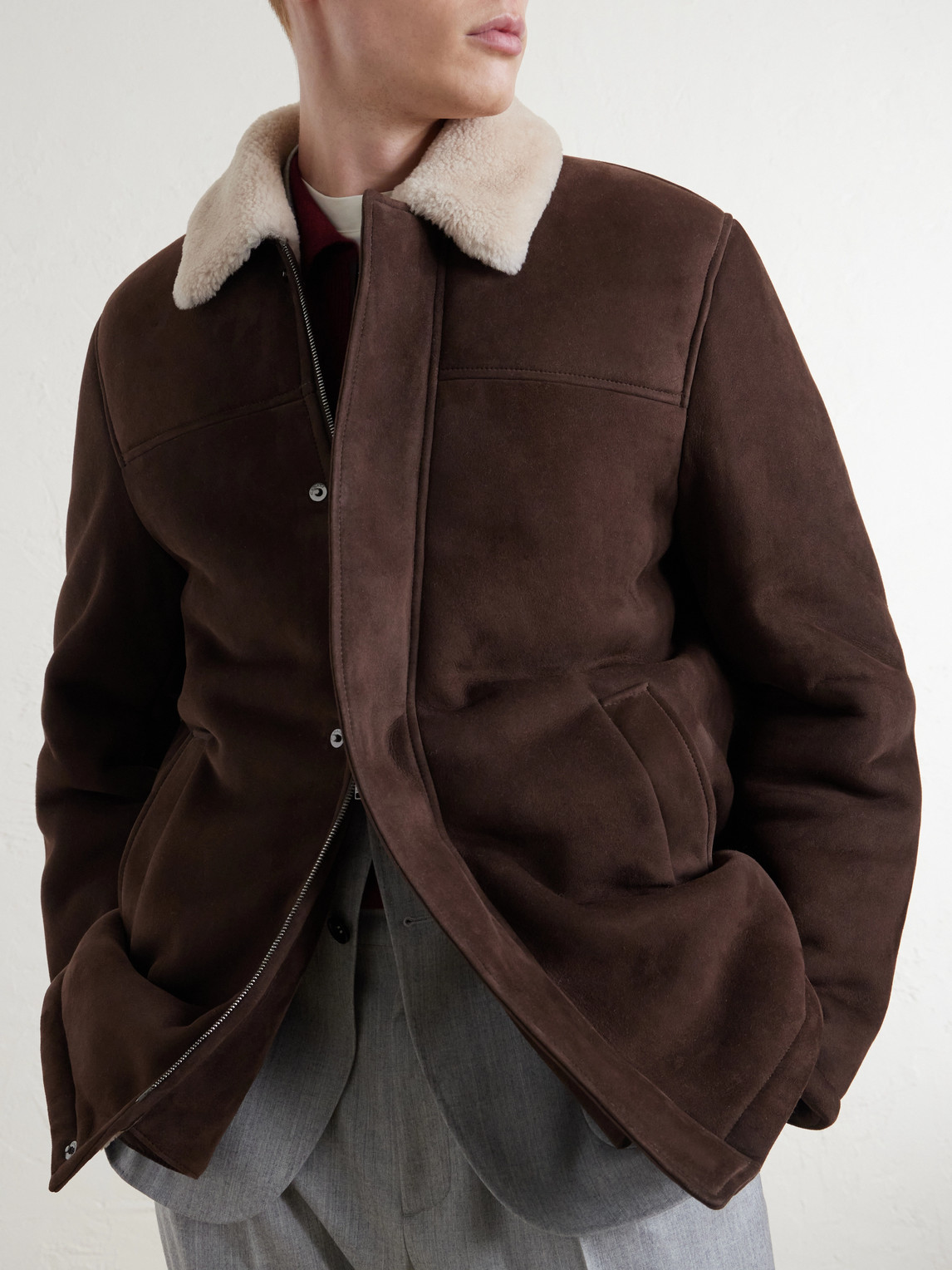 Shearling-Trimmed Suede Jacket