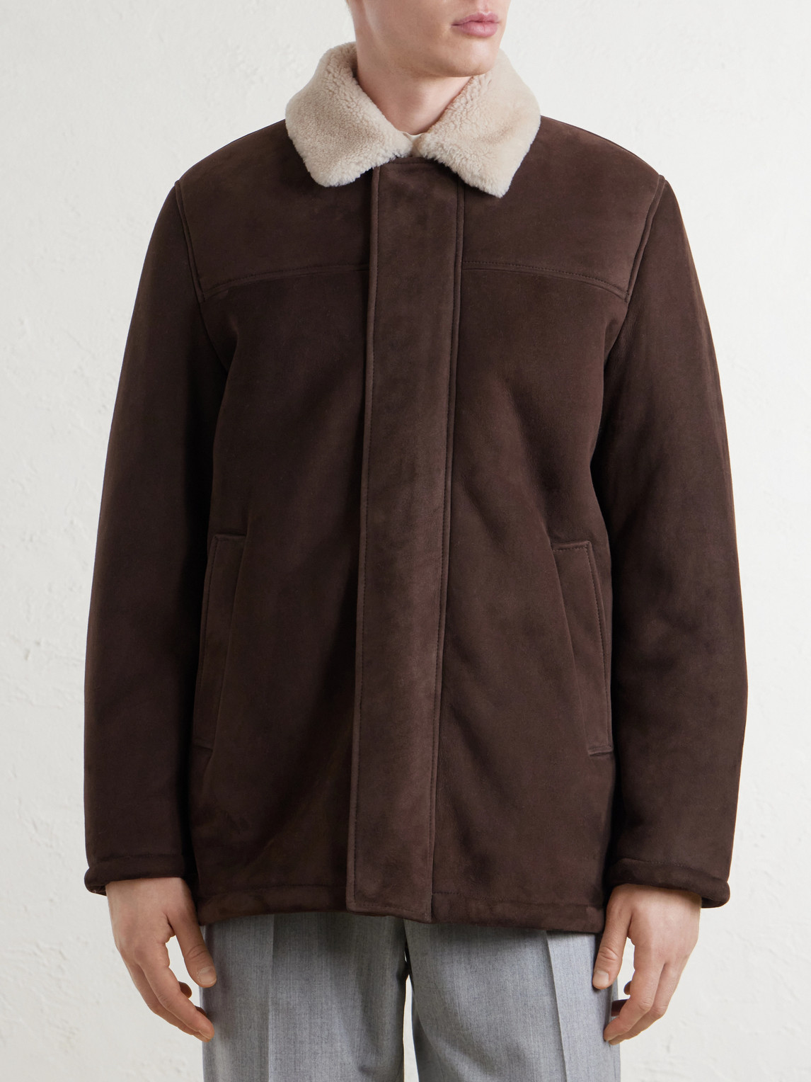 Shearling-Trimmed Suede Jacket
