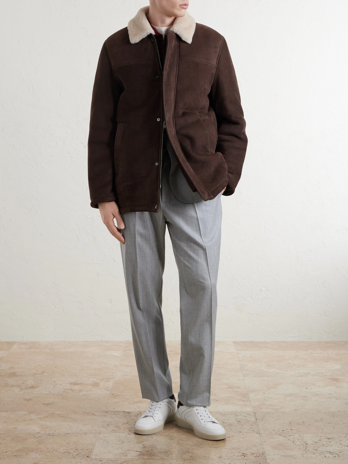 Shearling-Trimmed Suede Jacket