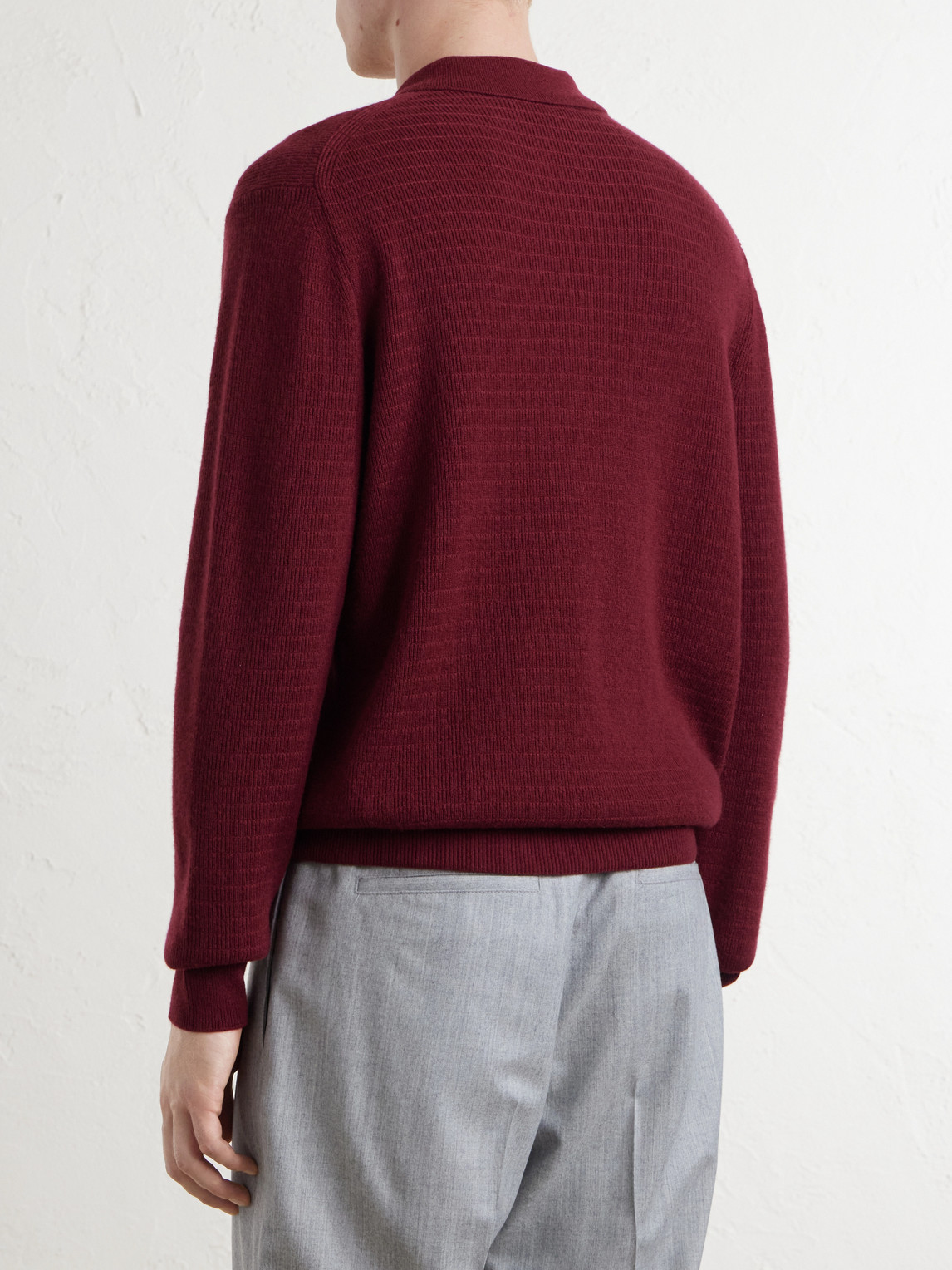 Nubuck-Trimmed Wool And Cashmere-Blend Half-Zip Polo Sweater
